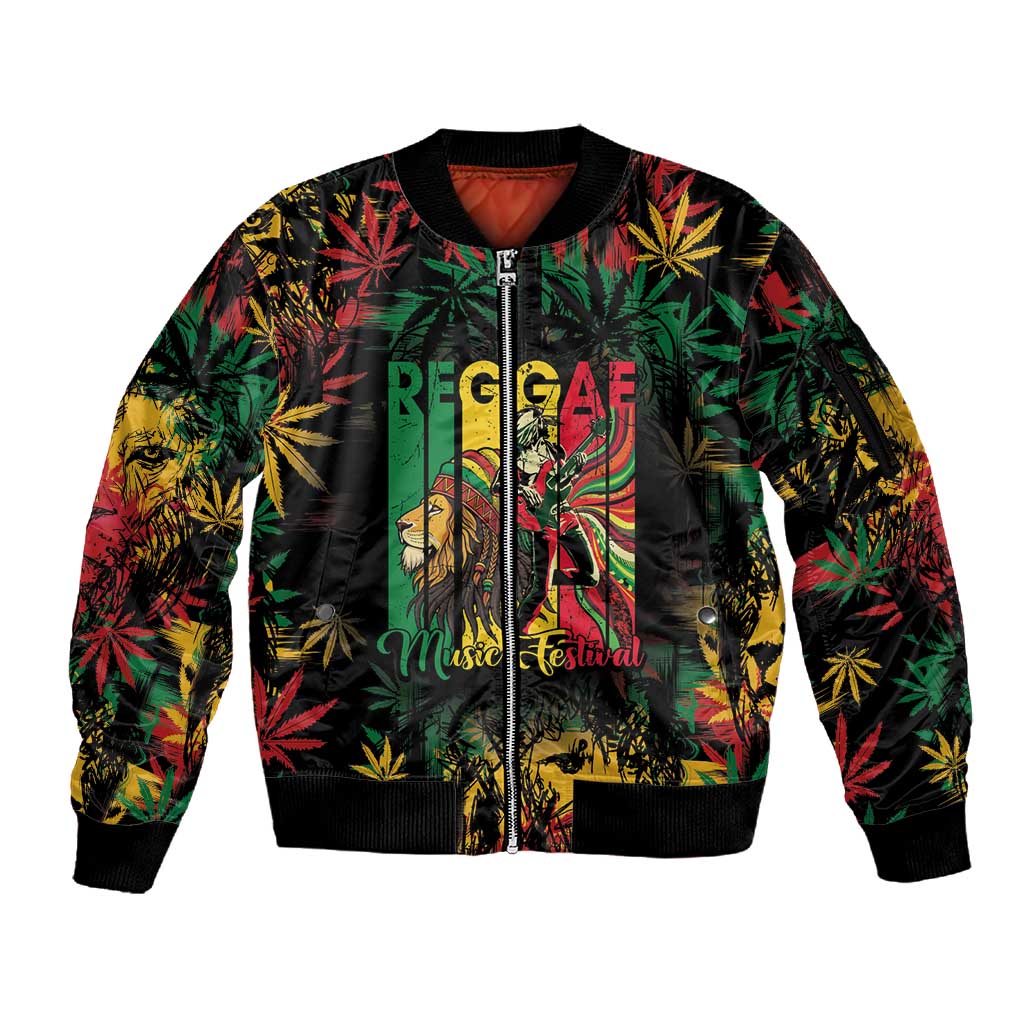 Jamaica Reggae Festival Sleeve Zip Bomber Jacket One Love Rastafari Culture - African Pride