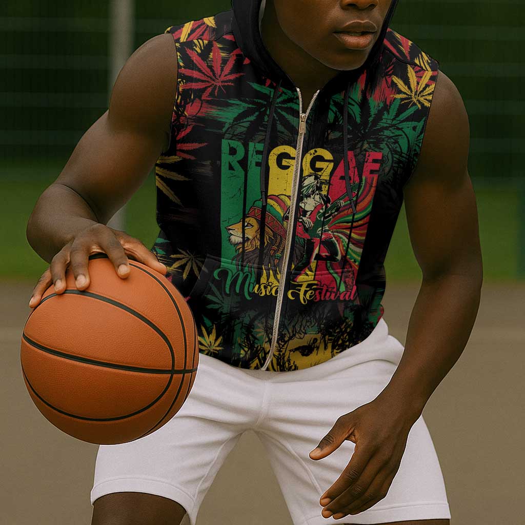 Jamaica Reggae Festival Sleeveless Zip Hoodie One Love Rastafari Culture - African Pride