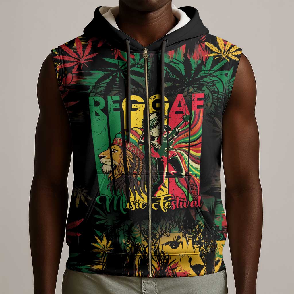 Jamaica Reggae Festival Sleeveless Zip Hoodie One Love Rastafari Culture - African Pride