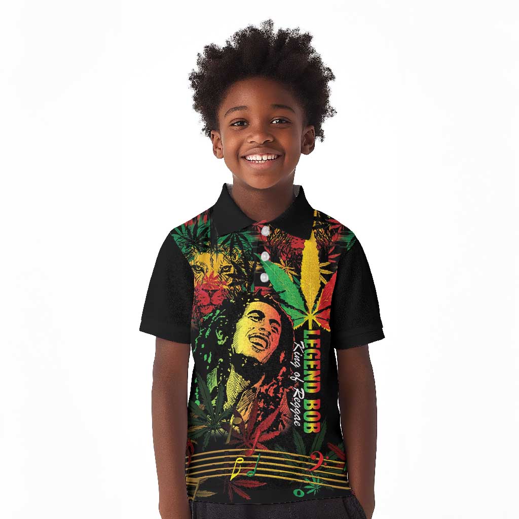 King Of Reggae Legend Bob Kid Polo Shirt Rasta Cannabis - African Pride