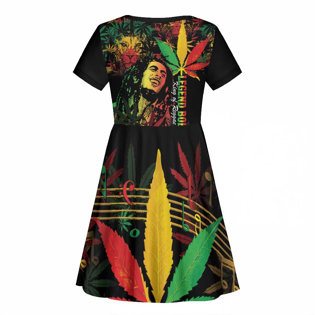 King Of Reggae Legend Bob Kid Short Sleeve Dress Rasta Cannabis - African Pride