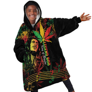 King Of Reggae Legend Bob Kid Wearable Blanket Hoodie Rasta Cannabis - African Pride