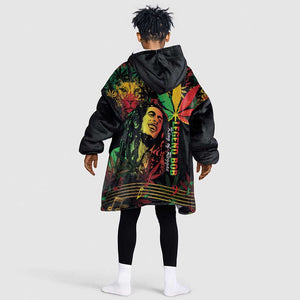 King Of Reggae Legend Bob Kid Wearable Blanket Hoodie Rasta Cannabis - African Pride