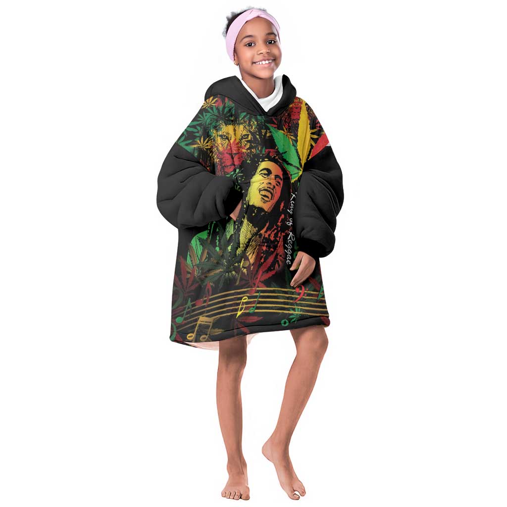 King Of Reggae Legend Bob Kid Wearable Blanket Hoodie Rasta Cannabis - African Pride