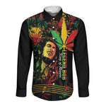 King Of Reggae Legend Bob Long Sleeve Button Shirt Rasta Cannabis - African Pride