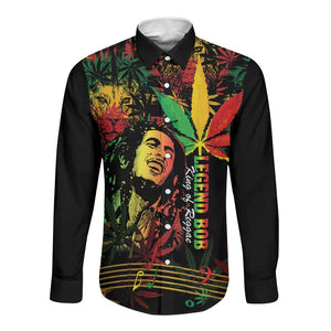 King Of Reggae Legend Bob Long Sleeve Button Shirt Rasta Cannabis - African Pride
