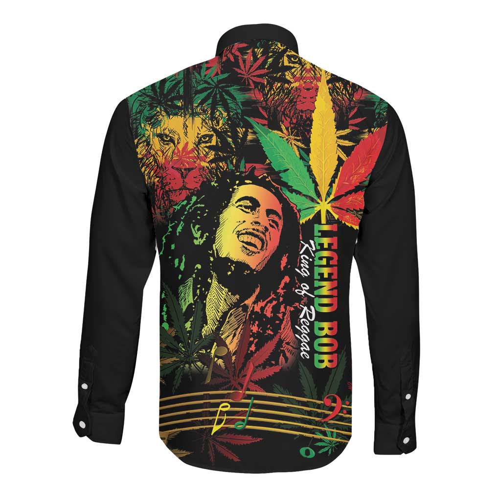 King Of Reggae Legend Bob Long Sleeve Button Shirt Rasta Cannabis - African Pride