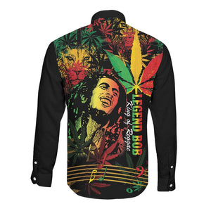 King Of Reggae Legend Bob Long Sleeve Button Shirt Rasta Cannabis - African Pride