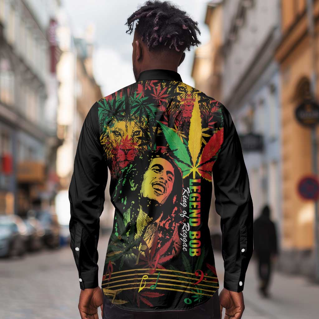 King Of Reggae Legend Bob Long Sleeve Button Shirt Rasta Cannabis - African Pride