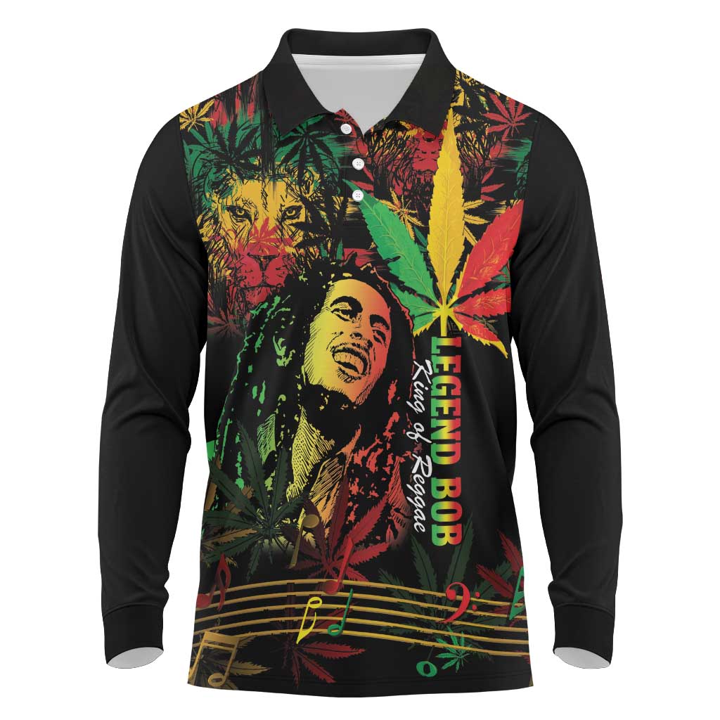 King Of Reggae Legend Bob Long Sleeve Polo Shirt Rasta Cannabis - African Pride