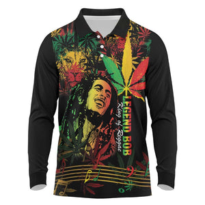 King Of Reggae Legend Bob Long Sleeve Polo Shirt Rasta Cannabis - African Pride