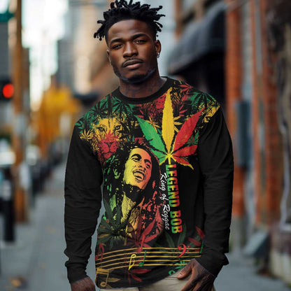King Of Reggae Legend Bob Long Sleeve Shirt Rasta Cannabis - African Pride