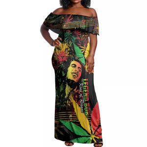 King Of Reggae Legend Bob Off Shoulder Maxi Dress Rasta Cannabis - African Pride