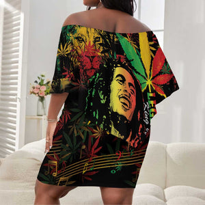 King Of Reggae Legend Bob Off Shoulder Short Dress Rasta Cannabis - African Pride