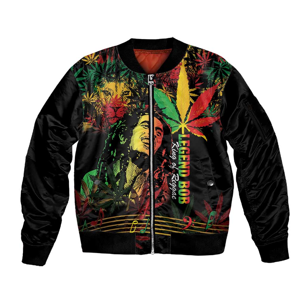 King Of Reggae Legend Bob Sleeve Zip Bomber Jacket Rasta Cannabis - African Pride