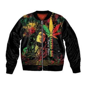 King Of Reggae Legend Bob Sleeve Zip Bomber Jacket Rasta Cannabis - African Pride
