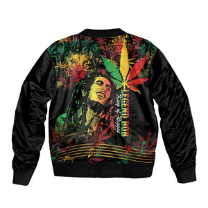 King Of Reggae Legend Bob Sleeve Zip Bomber Jacket Rasta Cannabis - African Pride