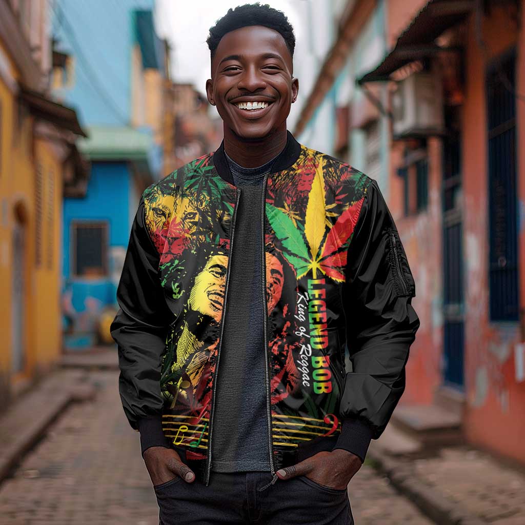 King Of Reggae Legend Bob Sleeve Zip Bomber Jacket Rasta Cannabis - African Pride