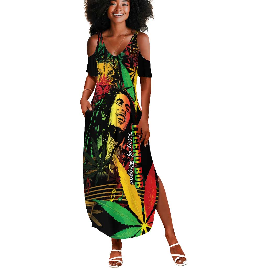 King Of Reggae Legend Bob Summer Maxi Dress Rasta Cannabis - African Pride