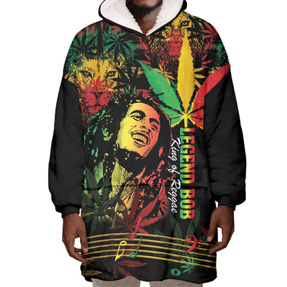 King Of Reggae Legend Bob Wearable Blanket Hoodie Rasta Cannabis - African Pride