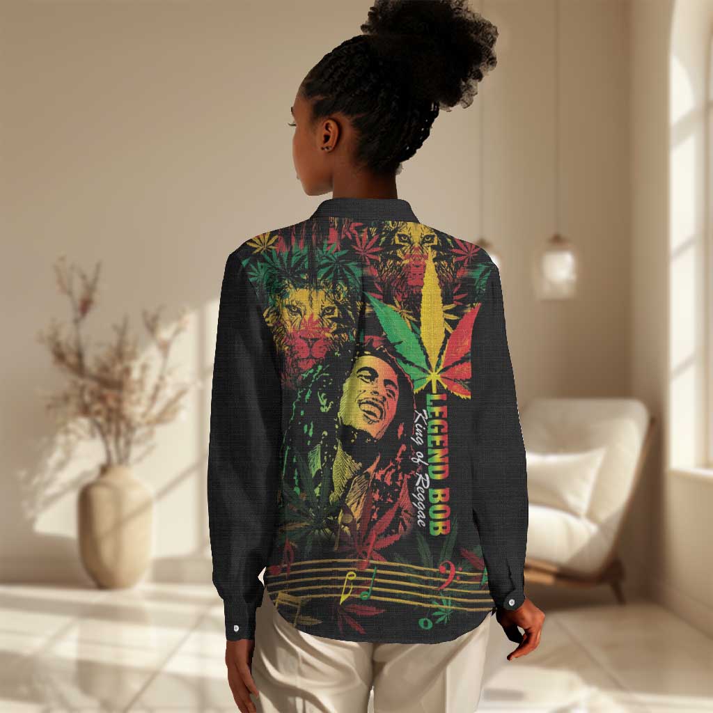 King Of Reggae Legend Bob Women Casual Shirt Rasta Cannabis - African Pride