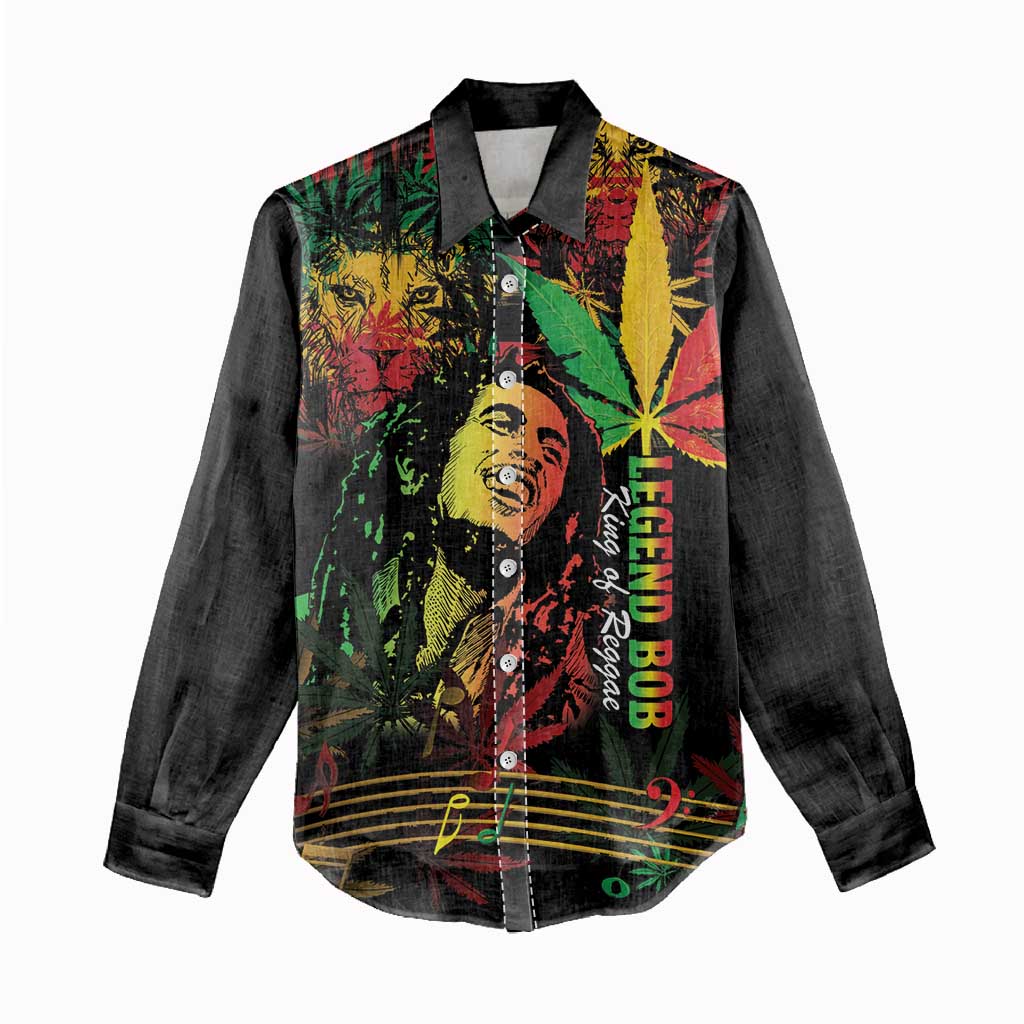 King Of Reggae Legend Bob Women Casual Shirt Rasta Cannabis - African Pride