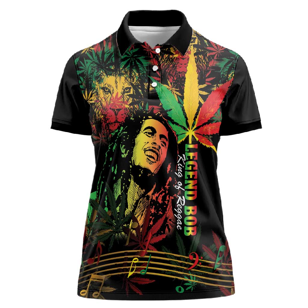King Of Reggae Legend Bob Women Polo Shirt Rasta Cannabis - African Pride