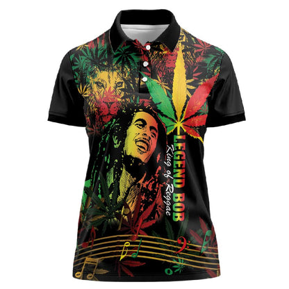 King Of Reggae Legend Bob Women Polo Shirt Rasta Cannabis - African Pride