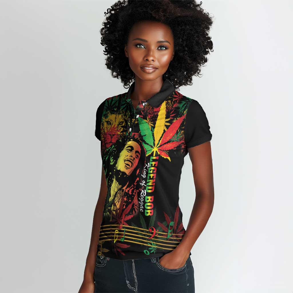 King Of Reggae Legend Bob Women Polo Shirt Rasta Cannabis - African Pride