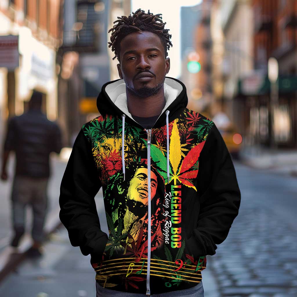 King Of Reggae Legend Bob Zip Hoodie Rasta Cannabis - African Pride