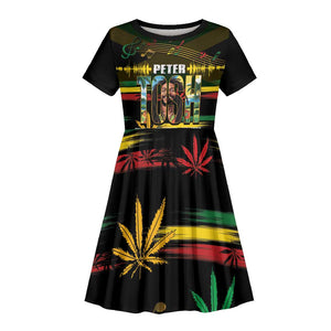 Jamaica Reggae Legend Tosh Kid Short Sleeve Dress Cannabis Pattern - African Pride