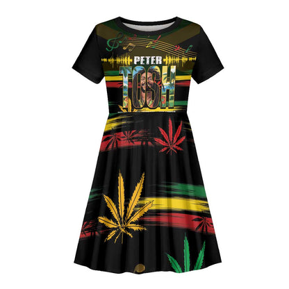 Jamaica Reggae Legend Tosh Kid Short Sleeve Dress Cannabis Pattern - African Pride