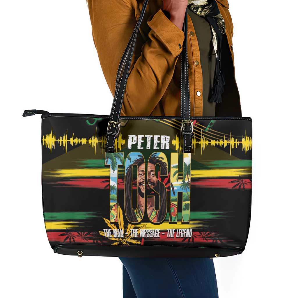 Jamaica Reggae Legend Tosh Leather Tote Bag Cannabis Pattern - African Pride
