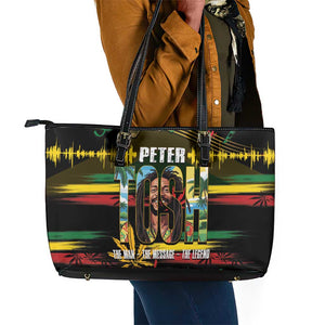 Jamaica Reggae Legend Tosh Leather Tote Bag Cannabis Pattern - African Pride