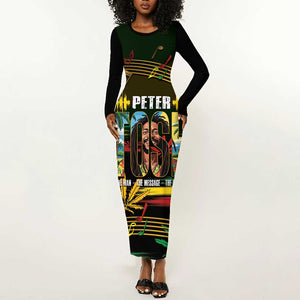 Jamaica Reggae Legend Tosh Long Sleeve Bodycon Dress Cannabis Pattern - African Pride
