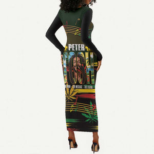 Jamaica Reggae Legend Tosh Long Sleeve Bodycon Dress Cannabis Pattern - African Pride