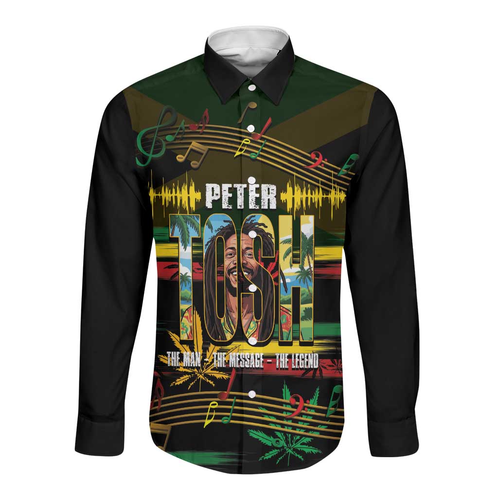 Jamaica Reggae Legend Tosh Long Sleeve Button Shirt Cannabis Pattern - African Pride