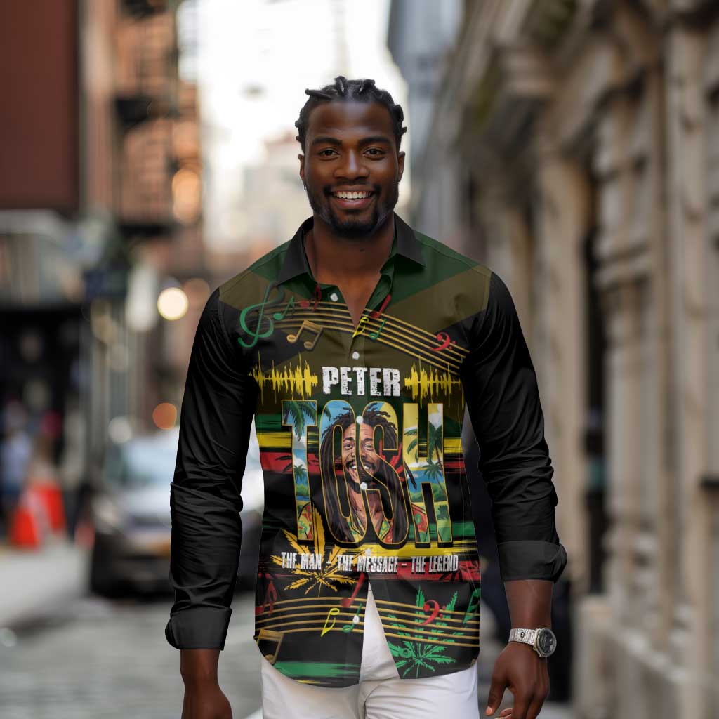 Jamaica Reggae Legend Tosh Long Sleeve Button Shirt Cannabis Pattern - African Pride