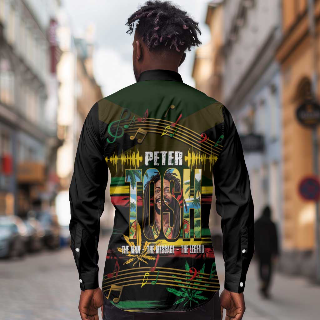 Jamaica Reggae Legend Tosh Long Sleeve Button Shirt Cannabis Pattern - African Pride