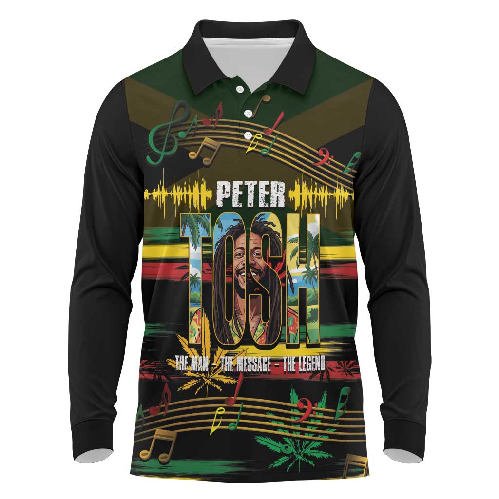 Jamaica Reggae Legend Tosh Long Sleeve Polo Shirt Cannabis Pattern - African Pride