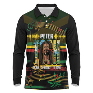 Jamaica Reggae Legend Tosh Long Sleeve Polo Shirt Cannabis Pattern - African Pride