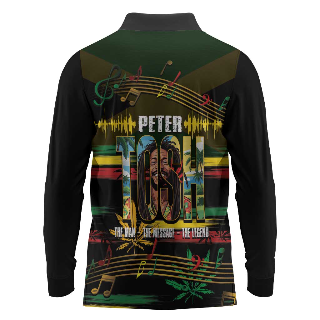 Jamaica Reggae Legend Tosh Long Sleeve Polo Shirt Cannabis Pattern - African Pride