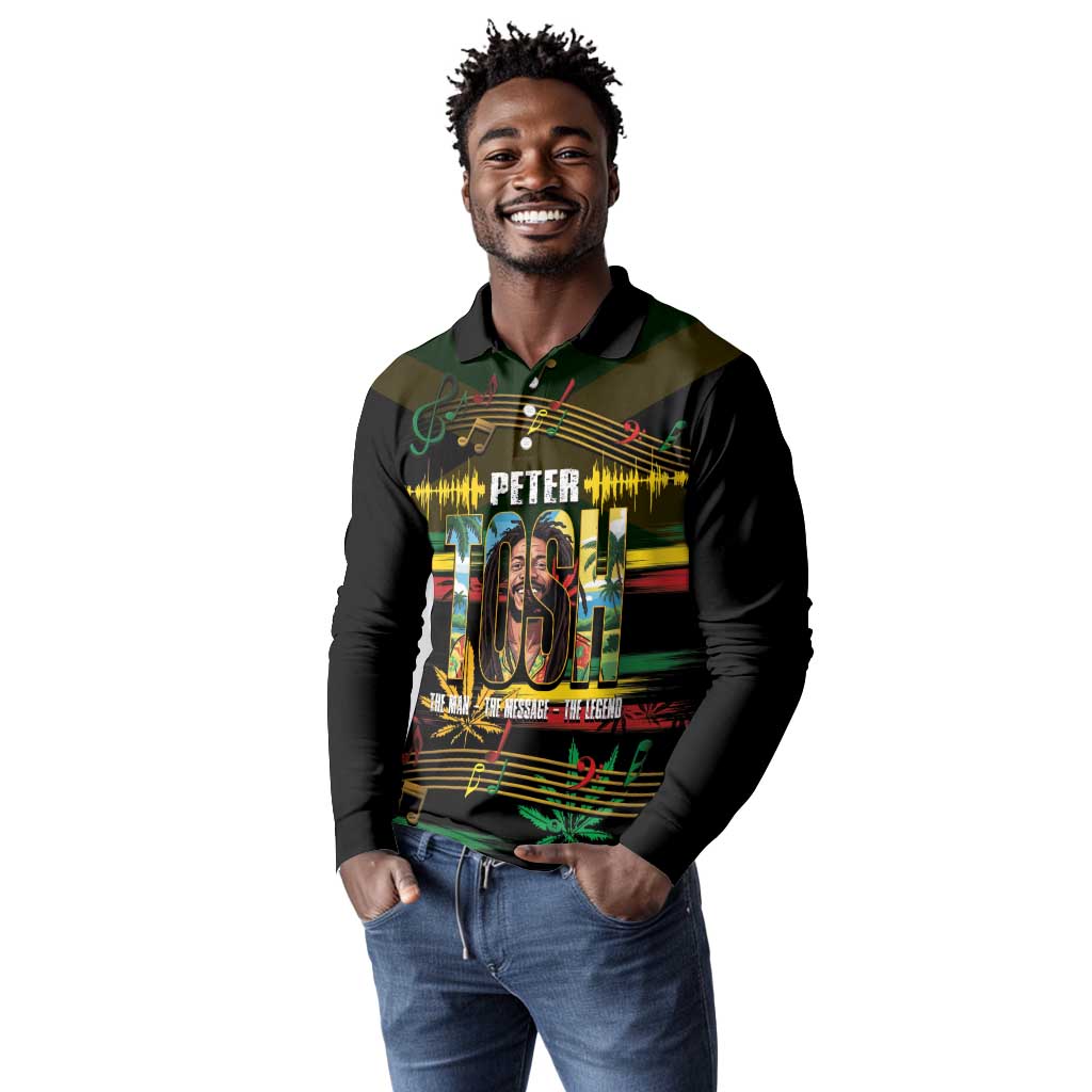 Jamaica Reggae Legend Tosh Long Sleeve Polo Shirt Cannabis Pattern - African Pride