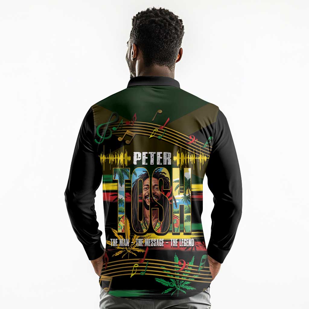 Jamaica Reggae Legend Tosh Long Sleeve Polo Shirt Cannabis Pattern - African Pride