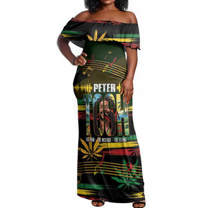 Jamaica Reggae Legend Tosh Off Shoulder Maxi Dress Cannabis Pattern - African Pride