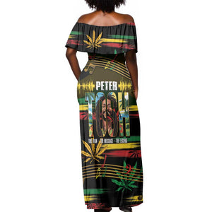 Jamaica Reggae Legend Tosh Off Shoulder Maxi Dress Cannabis Pattern - African Pride