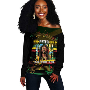 Jamaica Reggae Legend Tosh Off Shoulder Sweater Cannabis Pattern - African Pride