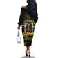 Jamaica Reggae Legend Tosh Off The Shoulder Long Sleeve Dress Cannabis Pattern - African Pride