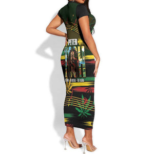 Jamaica Reggae Legend Tosh Short Sleeve Bodycon Dress Cannabis Pattern - African Pride