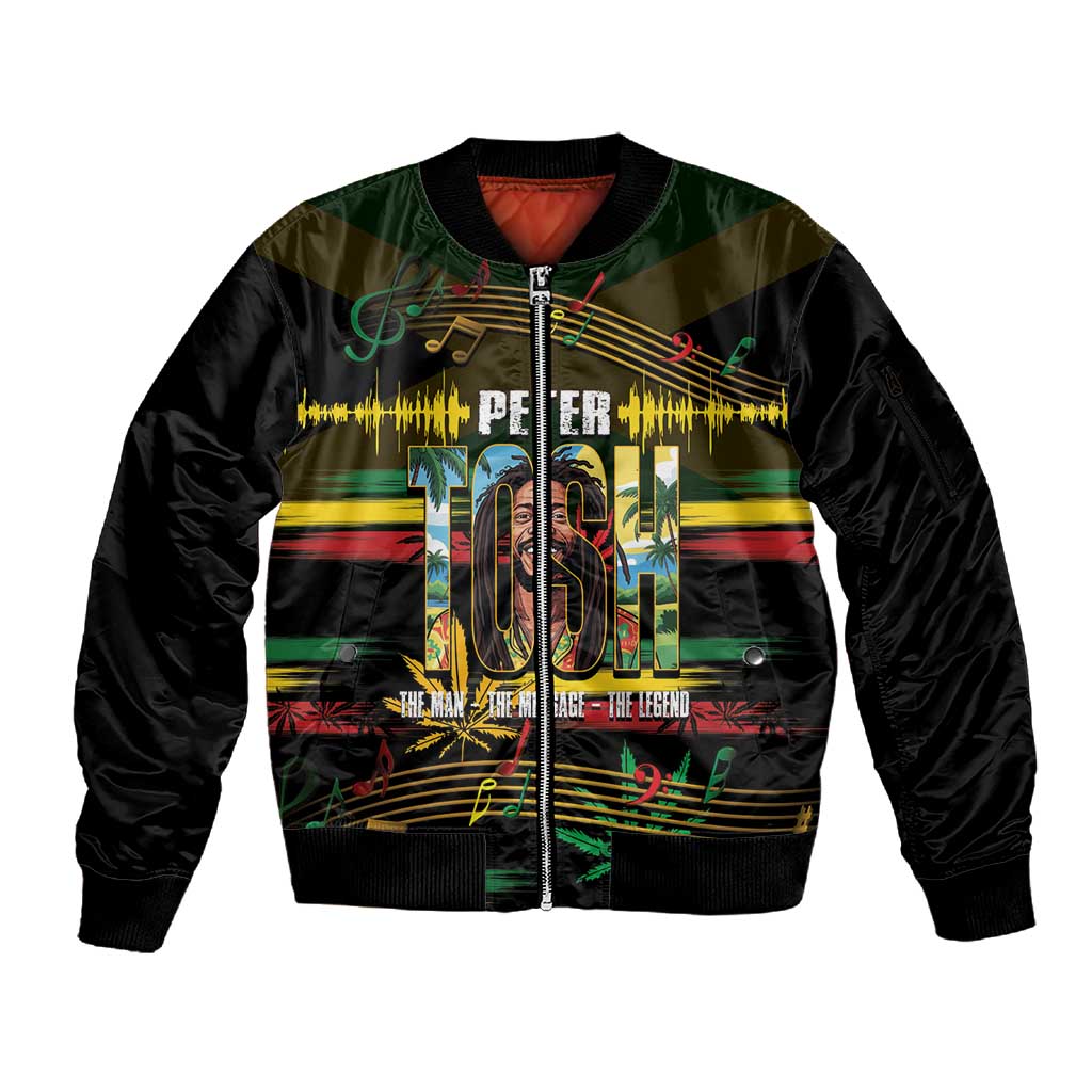 Jamaica Reggae Legend Tosh Sleeve Zip Bomber Jacket Cannabis Pattern - African Pride